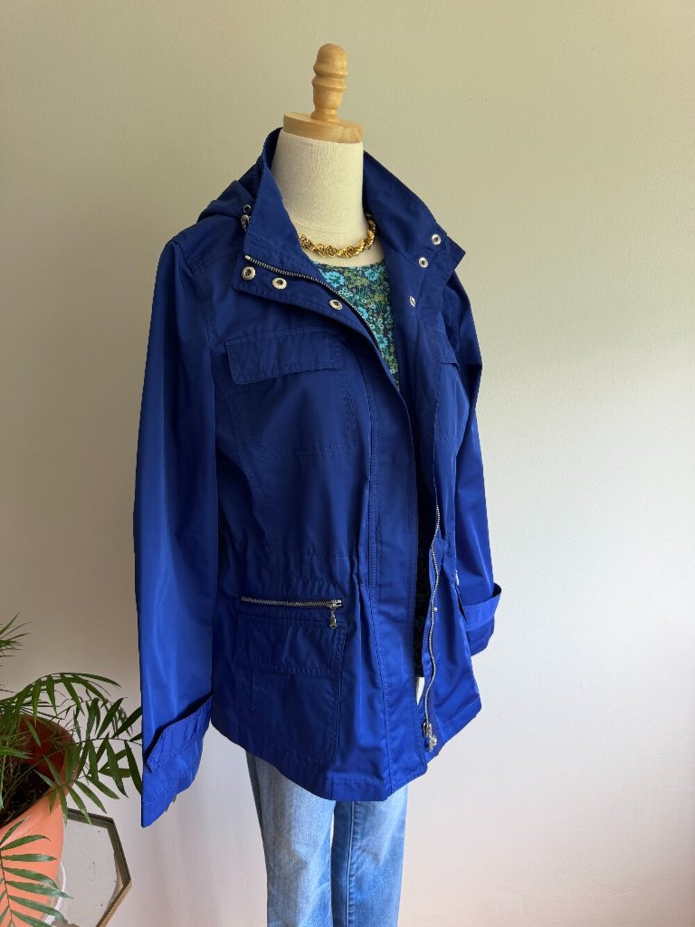Talbots Cobalt Blue Utility Rain Jacket Size 10